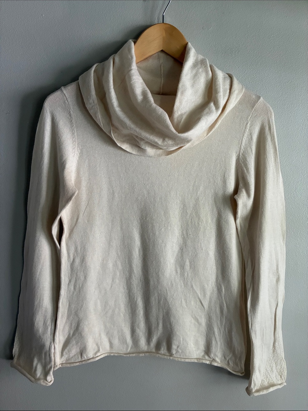 Sundance Cowl Neck Sweater Womens PM Petite Medium Angora Cotton Ivory Knit